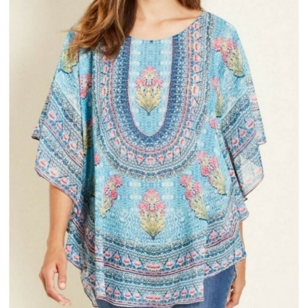 Anthropologie Tolani Collection Womens Large L Blue Floral Caftan Tunic Top